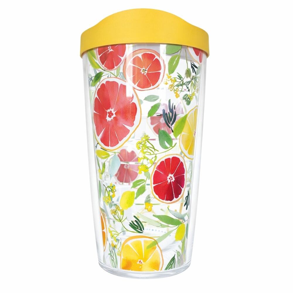 Tervis Yao Cheng Citrus 16 oz Tumbler Yellow Lid Floral